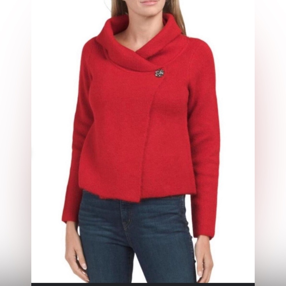 Adrienne Vittadini Wool Blend Red Sweater Women's SMALL Cardigan! Christmas!